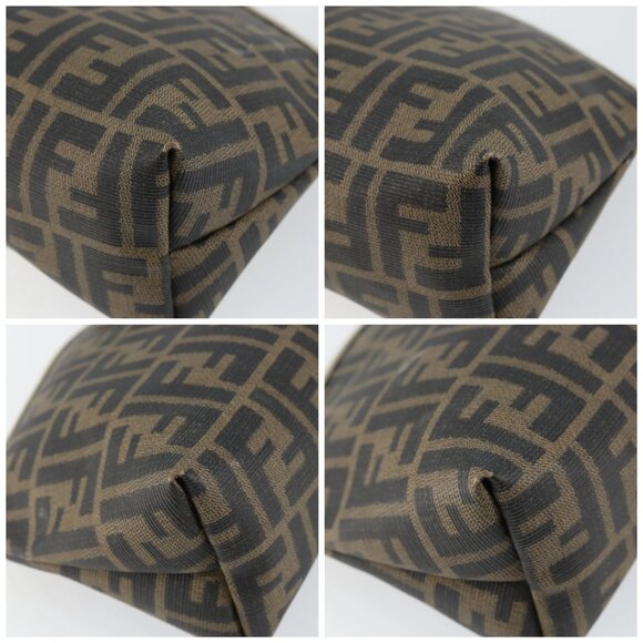 FENDI Zucca Canvas Pouch PVC Vintage Brown Black gold Auth - Picture 16 of 16